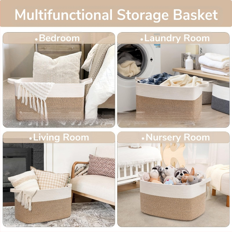 Allikad tootjad jätavad käepidemega suure suurusega puuvillast köiest hoiukorvi teki hoiustamise värvi sobitamise kokkupandava puuvillast köiest hoiukorvi