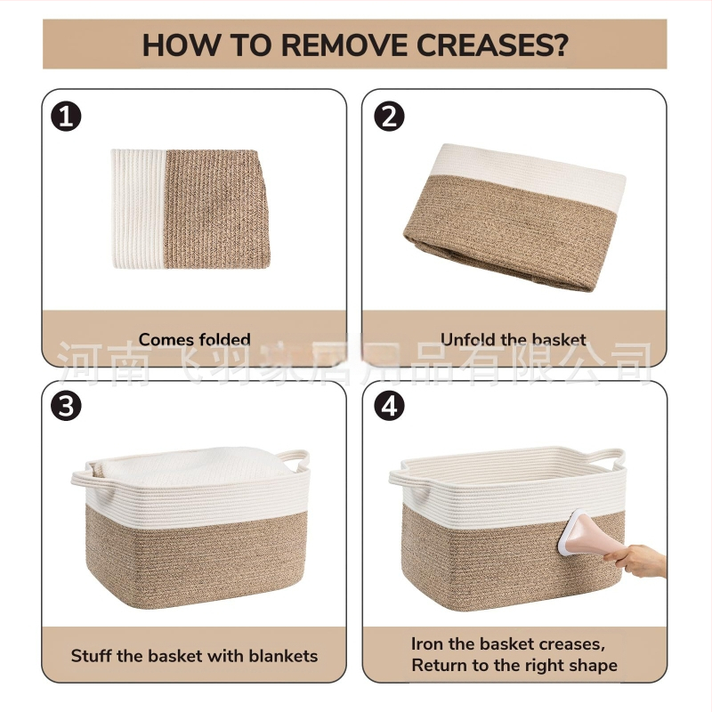 Allikad tootjad jätavad käepidemega suure suurusega puuvillast köiest hoiukorvi teki hoiustamise värvi sobitamise kokkupandava puuvillast köiest hoiukorvi