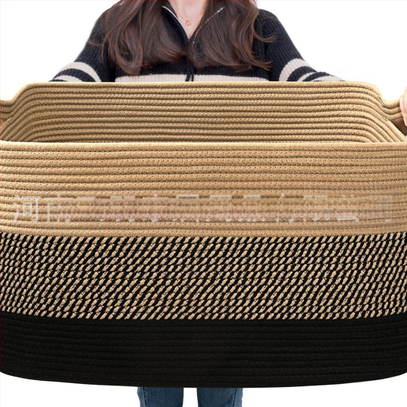 Allikad tootjad jätavad käepidemega suure suurusega puuvillast köiest hoiukorvi teki hoiustamise värvi sobitamise kokkupandava puuvillast köiest hoiukorvi