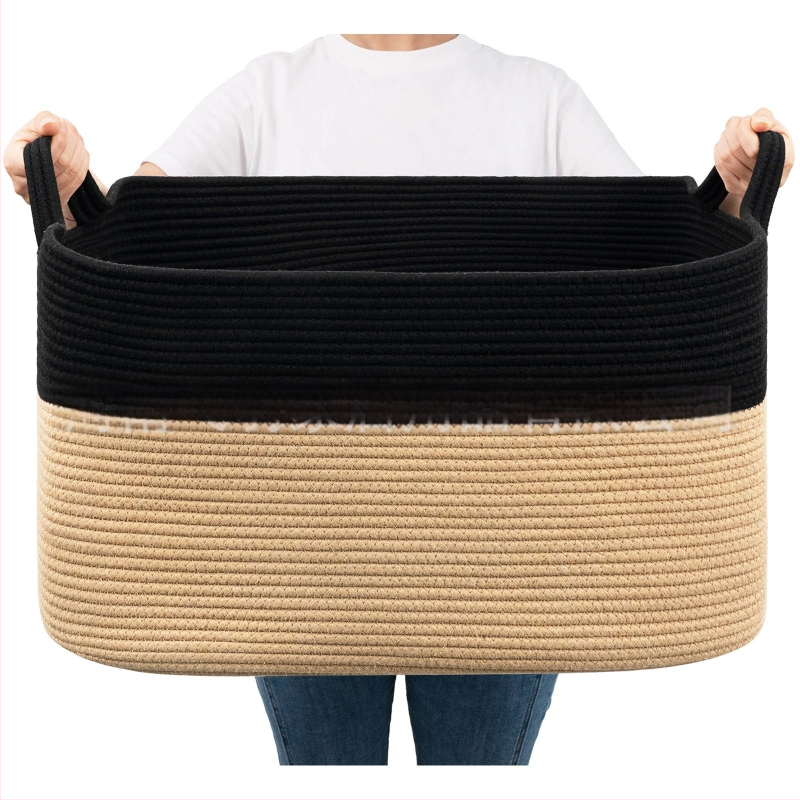 Allikad tootjad jätavad käepidemega suure suurusega puuvillast köiest hoiukorvi teki hoiustamise värvi sobitamise kokkupandava puuvillast köiest hoiukorvi