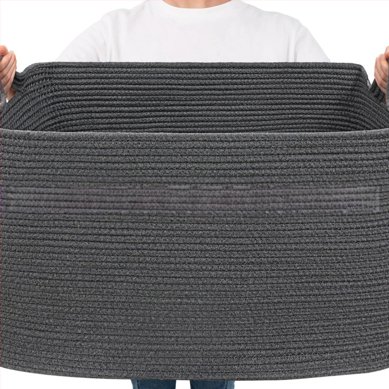 Allikad tootjad jätavad käepidemega suure suurusega puuvillast köiest hoiukorvi teki hoiustamise värvi sobitamise kokkupandava puuvillast köiest hoiukorvi