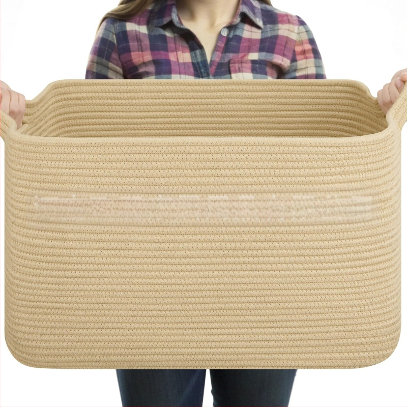 Allikad tootjad jätavad käepidemega suure suurusega puuvillast köiest hoiukorvi teki hoiustamise värvi sobitamise kokkupandava puuvillast köiest hoiukorvi