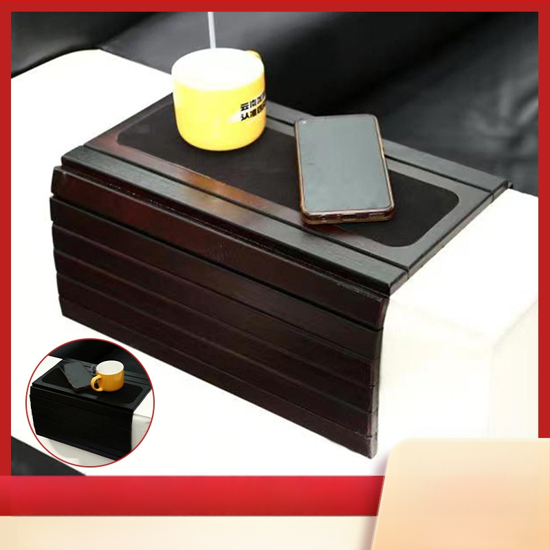 Bambusest elutoa diivani käetoega laud, kokkupandav diivanialus, puidust punase veini tass, tass-matt, suupistealus