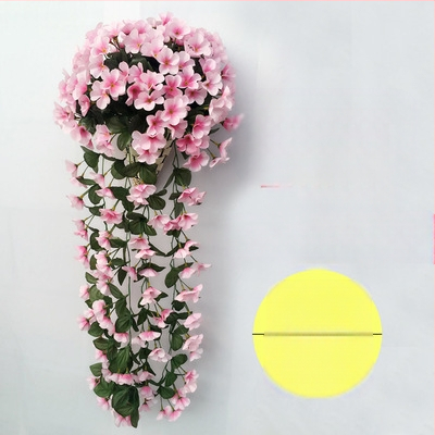 Esküvői lila fali dekoráció, utánzott virág rattan lakberendezés, hamis virágdekoráció, utánzott növény, hortenzia fali dekoráció, virág