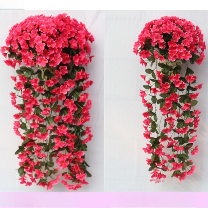 Esküvői lila fali dekoráció, utánzott virág rattan lakberendezés, hamis virágdekoráció, utánzott növény, hortenzia fali dekoráció, virág