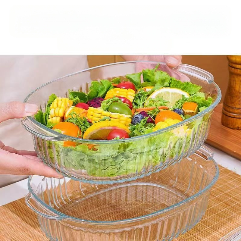 Borosilikaatkuumuskindel klaasist kristallpliit majapidamises kasutatav mikrolaineahi binauraalne küpsetusnõu ristkülikukujuline köögitarvik kalataldrik