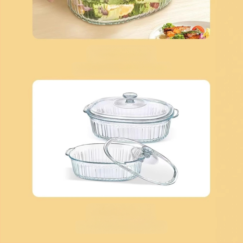 Borosilikaatkuumuskindel klaasist kristallpliit majapidamises kasutatav mikrolaineahi binauraalne küpsetusnõu ristkülikukujuline köögitarvik kalataldrik