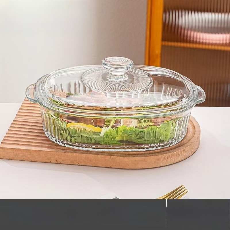 Borosilikaatkuumuskindel klaasist kristallpliit majapidamises kasutatav mikrolaineahi binauraalne küpsetusnõu ristkülikukujuline köögitarvik kalataldrik