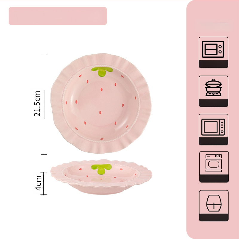 Κοστούμι πιάτων φράουλα για το σπίτι, χαριτωμένο κοστούμι επιτραπέζιων σκευών, δημιουργικό κοστούμι πιάτων ρυζιού υψηλής αξίας, μπολ κοστούμι