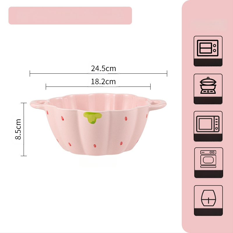 Κοστούμι πιάτων φράουλα για το σπίτι, χαριτωμένο κοστούμι επιτραπέζιων σκευών, δημιουργικό κοστούμι πιάτων ρυζιού υψηλής αξίας, μπολ κοστούμι