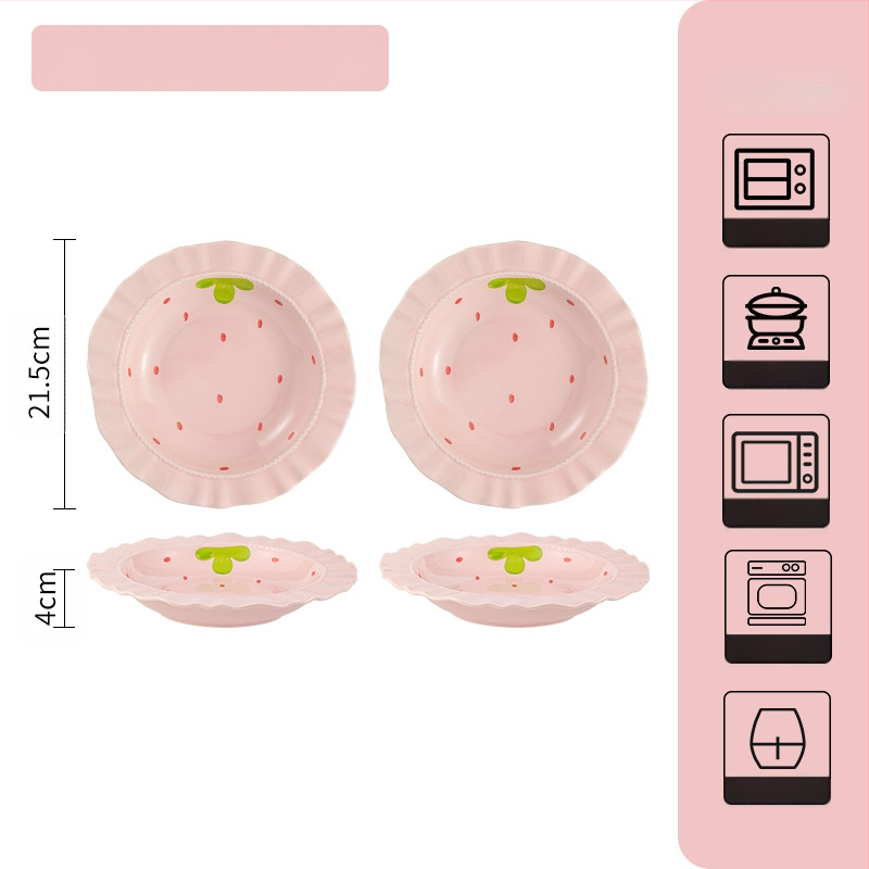 Κοστούμι πιάτων φράουλα για το σπίτι, χαριτωμένο κοστούμι επιτραπέζιων σκευών, δημιουργικό κοστούμι πιάτων ρυζιού υψηλής αξίας, μπολ κοστούμι