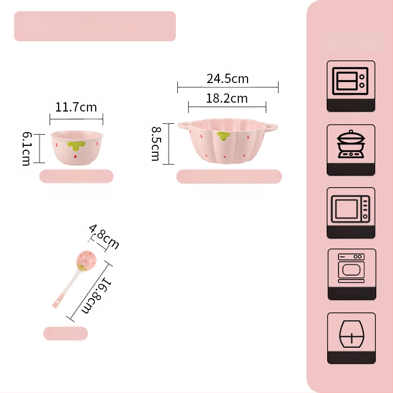 Κοστούμι πιάτων φράουλα για το σπίτι, χαριτωμένο κοστούμι επιτραπέζιων σκευών, δημιουργικό κοστούμι πιάτων ρυζιού υψηλής αξίας, μπολ κοστούμι