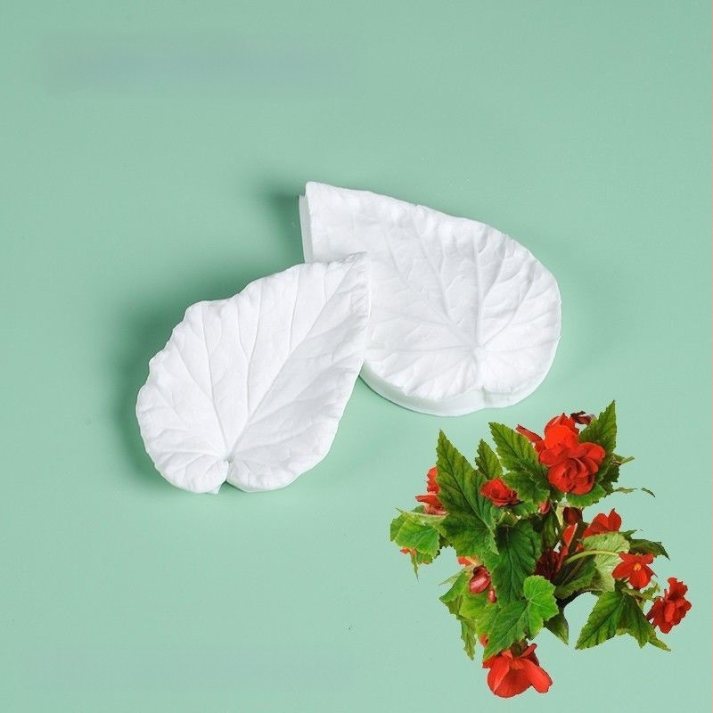 Begonijos lapo dvipusė grūdėta silikoninė forma, spaudžiama molio grūdėta forma, verčiama cukraus gėlė, begonijos lapo grūdėta forma