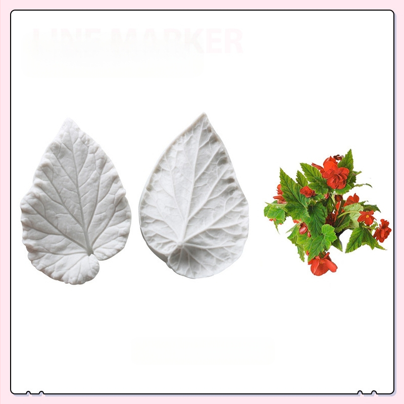 Begonijos lapo dvipusė grūdėta silikoninė forma, spaudžiama molio grūdėta forma, verčiama cukraus gėlė, begonijos lapo grūdėta forma