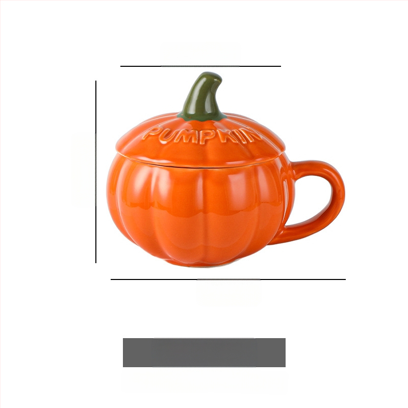 Radoša keramikas ķirbju krūze ar svētku brokastu auzu pārslu piena krūzi ar vāku un karoti, krusteniska Ziemassvētku krūze