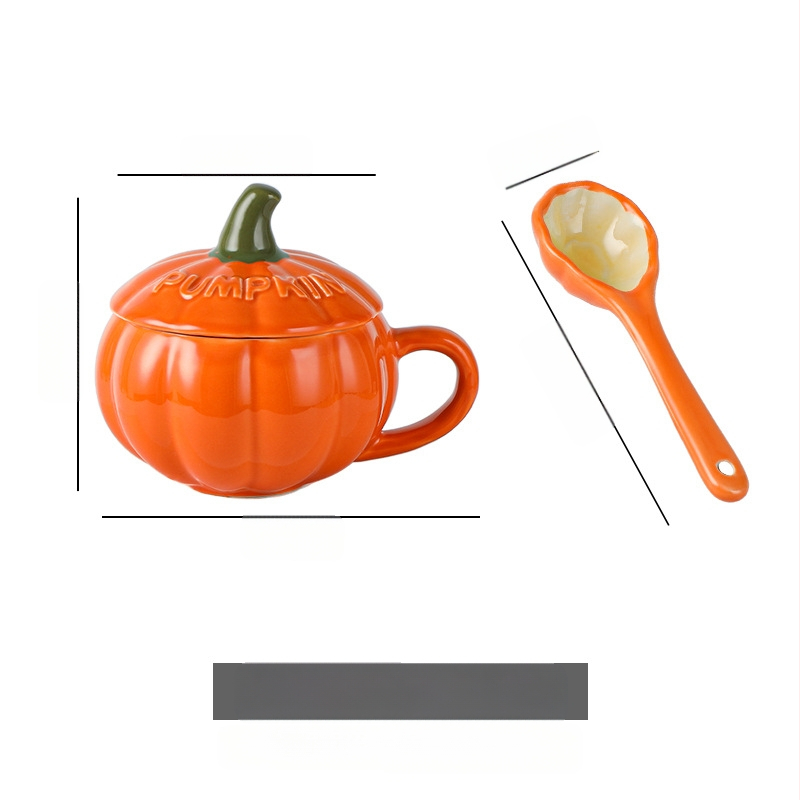 Radoša keramikas ķirbju krūze ar svētku brokastu auzu pārslu piena krūzi ar vāku un karoti, krusteniska Ziemassvētku krūze