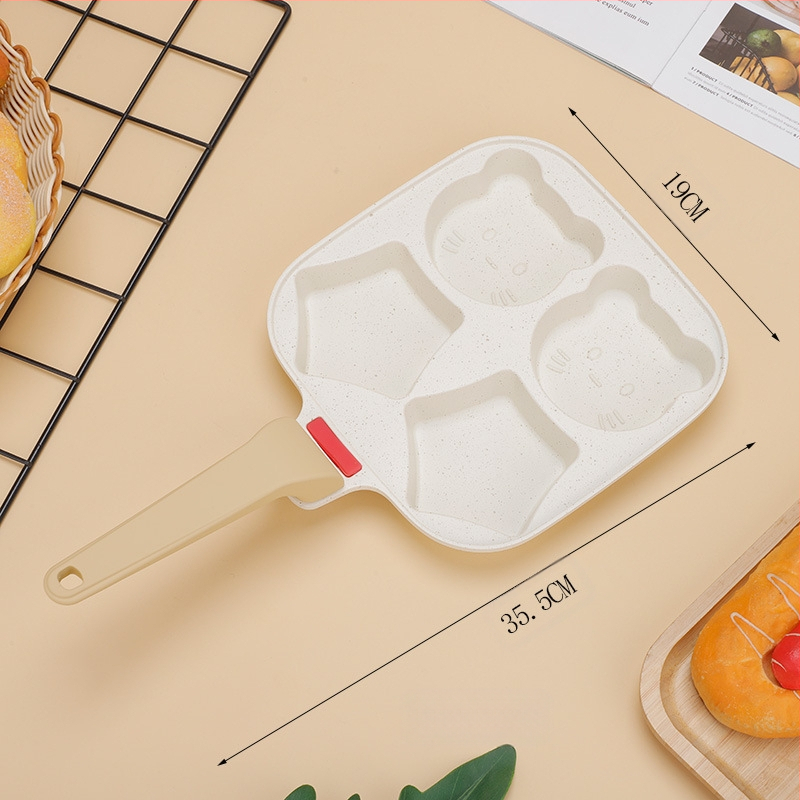 Tarpvalstybinė buitinė daugiafunkcinė vaikų animacinė keturių skylučių kiaušinių keptuvė neprideganti „Maifan“ akmens keptuvė mėsainių puodas