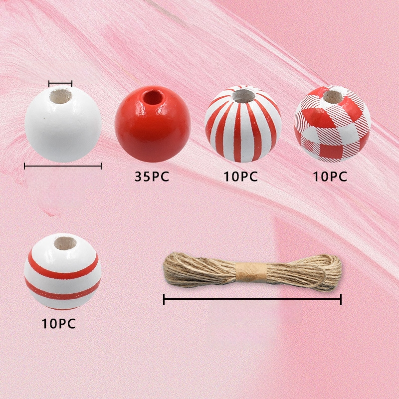 Valentinipäeva roosad helmed, arbuusimuster, puuhelmed, isetehtud kanepiköis, puuhelmed, nöörimaterjal