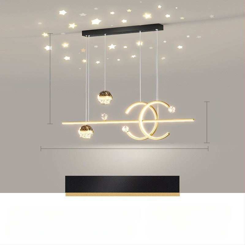 Restorani lühter tähistaevaga topelt C baarilauavalgusti luksuslik põhjamaine disainer söögilaua lühter LED küberkuulsuste projektsioon