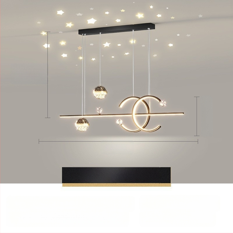 Restorani lühter tähistaevaga topelt C baarilauavalgusti luksuslik põhjamaine disainer söögilaua lühter LED küberkuulsuste projektsioon