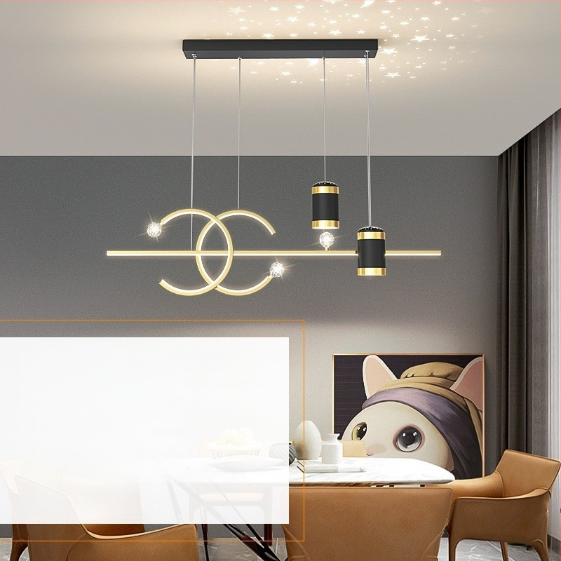 Restorani lühter tähistaevaga topelt C baarilauavalgusti luksuslik põhjamaine disainer söögilaua lühter LED küberkuulsuste projektsioon