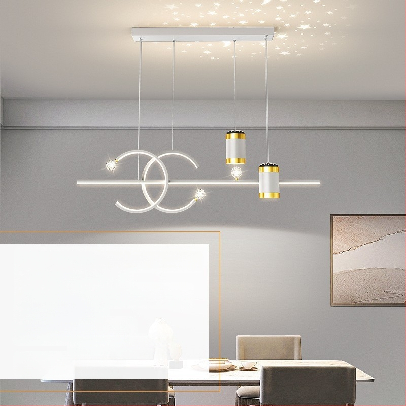 Restorani lühter tähistaevaga topelt C baarilauavalgusti luksuslik põhjamaine disainer söögilaua lühter LED küberkuulsuste projektsioon