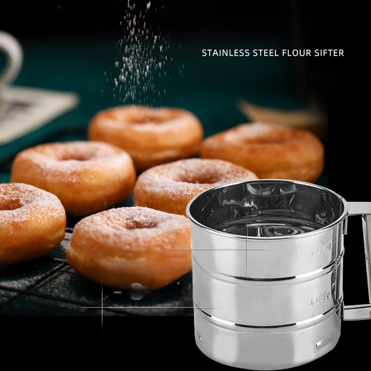 „Factory Spot“ pusiau automatinis rankinis nerūdijančio plieno miltų sietas, itin smulkus cukraus miltelių sietas, kepimo įrankiai