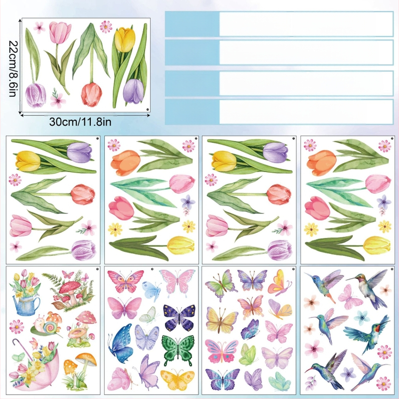 Piiriülesed kevadised aknakleebised, mesilase, liblika ja staatilised kleebised, kodukaunistamine, elutoa aknaklaasi kleebised, päevalille aknakleebised