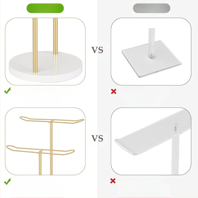 Kahekihiline puidust alusega kuldne juukserõngas, lauapealne juuksekummide hoiuriiul, multifunktsionaalne peakatete vitriin