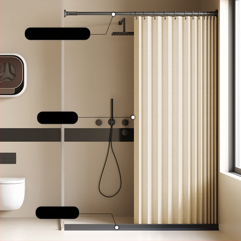 Összecsukható zuhanyfüggöny fürdőszobai vízálló, penészálló, nedves és száraz elválasztó függöny fürdőszobai függöny szövet függöny, csúcskategóriás zuhanyfüggöny