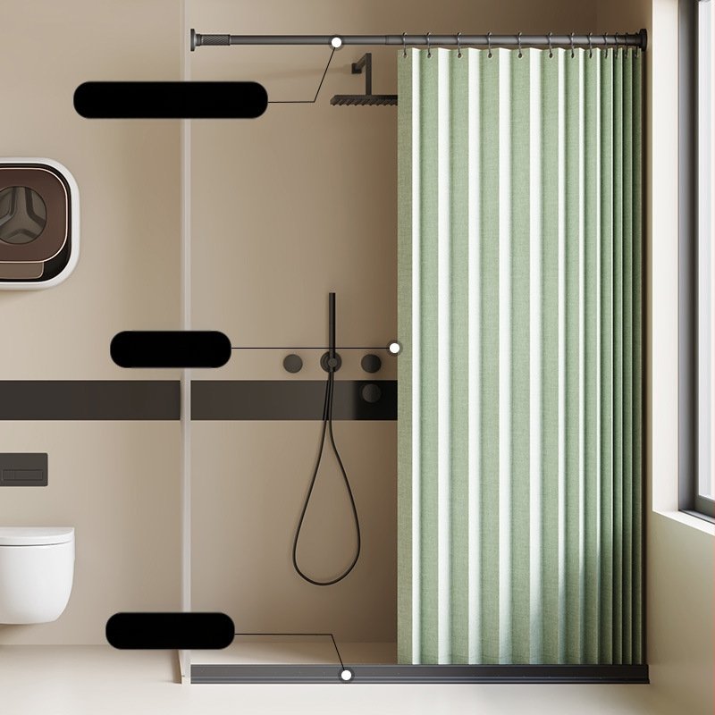 Összecsukható zuhanyfüggöny fürdőszobai vízálló, penészálló, nedves és száraz elválasztó függöny fürdőszobai függöny szövet függöny, csúcskategóriás zuhanyfüggöny