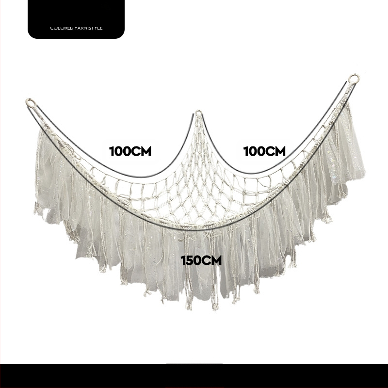 Mänguasjade võrkkiige võrgutasku, käsitsi kootud võrgutasku, plüüsist mänguasjade nurgapanipaik, võrkkiige seinatasku, tutiga dekoratiivne võrgutasku