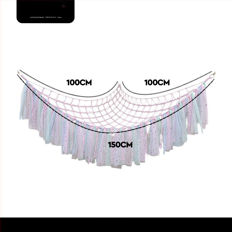 Mänguasjade võrkkiige võrgutasku, käsitsi kootud võrgutasku, plüüsist mänguasjade nurgapanipaik, võrkkiige seinatasku, tutiga dekoratiivne võrgutasku