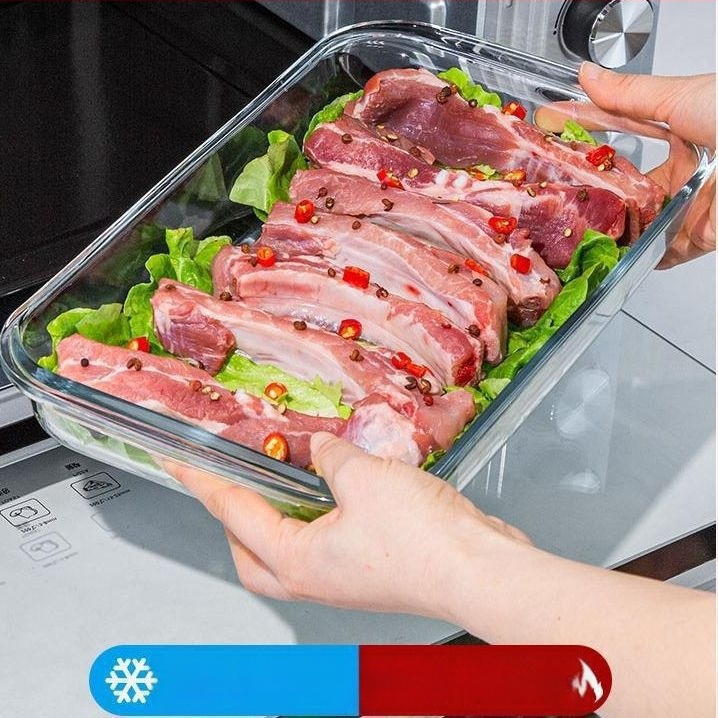 Ristkülikukujuline kõrge boorsilikaadiga klaasist küpsetuspann kalataldrik majapidamisliha aurutatud kaaviar kõrge temperatuurikindel mikrolaineahi spetsiaalne küpsetamine