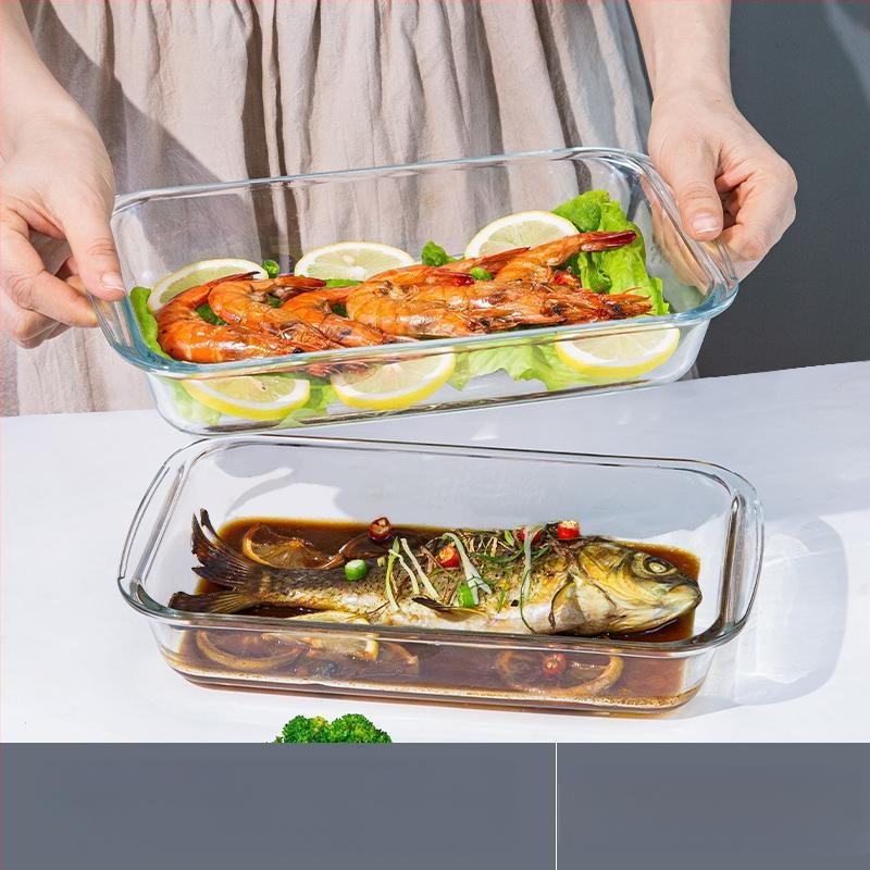 Ristkülikukujuline kõrge boorsilikaadiga klaasist küpsetuspann kalataldrik majapidamisliha aurutatud kaaviar kõrge temperatuurikindel mikrolaineahi spetsiaalne küpsetamine