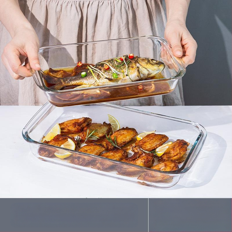 Ristkülikukujuline kõrge boorsilikaadiga klaasist küpsetuspann kalataldrik majapidamisliha aurutatud kaaviar kõrge temperatuurikindel mikrolaineahi spetsiaalne küpsetamine