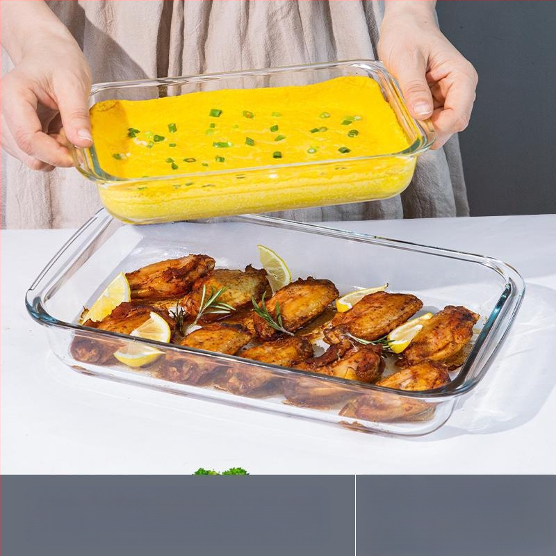 Ristkülikukujuline kõrge boorsilikaadiga klaasist küpsetuspann kalataldrik majapidamisliha aurutatud kaaviar kõrge temperatuurikindel mikrolaineahi spetsiaalne küpsetamine