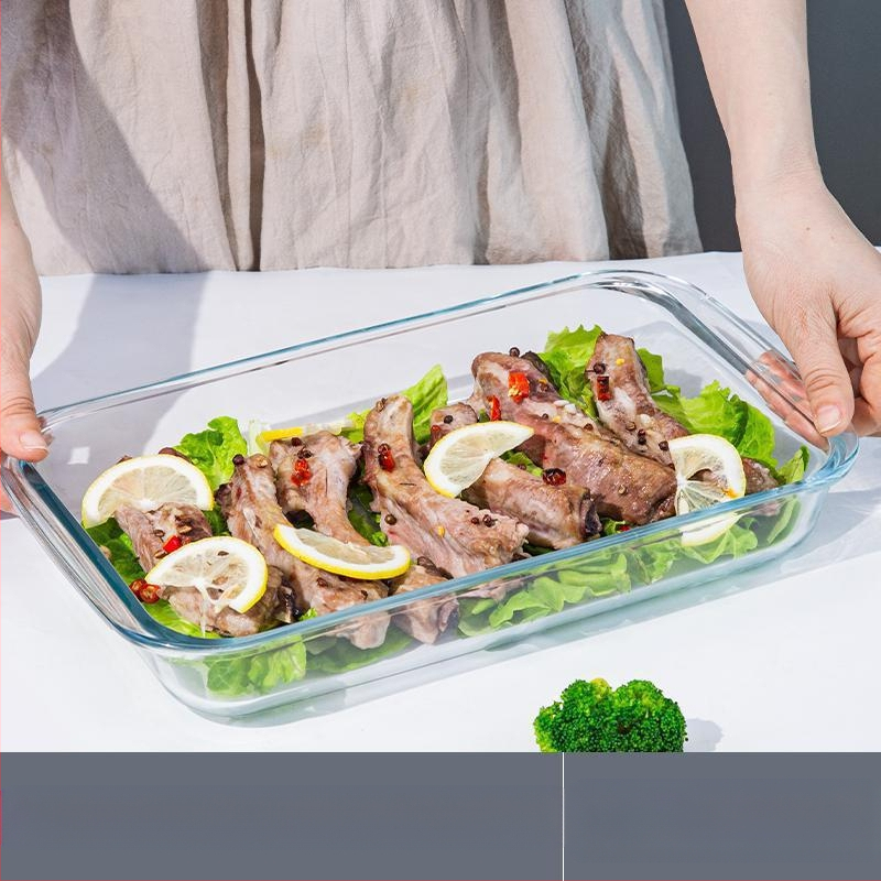 Ristkülikukujuline kõrge boorsilikaadiga klaasist küpsetuspann kalataldrik majapidamisliha aurutatud kaaviar kõrge temperatuurikindel mikrolaineahi spetsiaalne küpsetamine