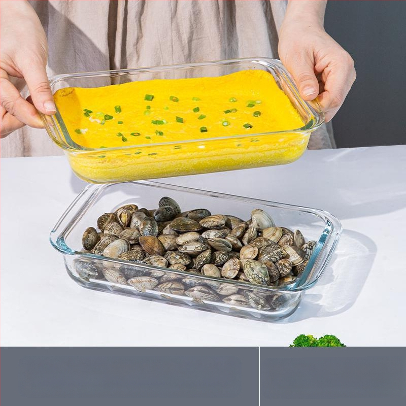 Ristkülikukujuline kõrge boorsilikaadiga klaasist küpsetuspann kalataldrik majapidamisliha aurutatud kaaviar kõrge temperatuurikindel mikrolaineahi spetsiaalne küpsetamine