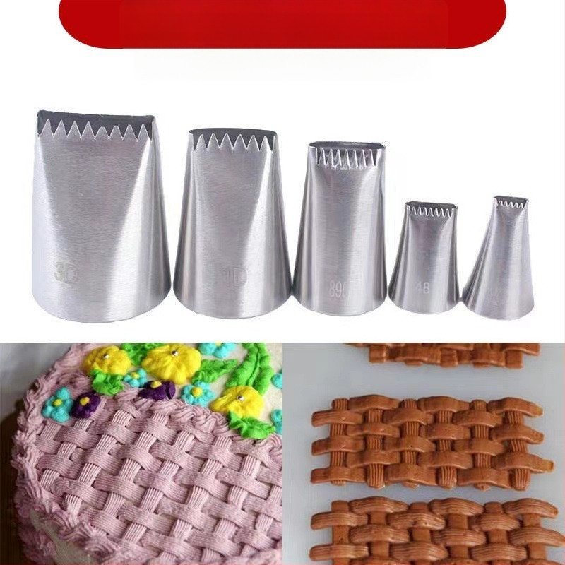 Gėlių krepšelių dekoravimo antgalių rinkinys, 5 dalys, dantyti valymo antgaliai, pinti turėklai, kreminio torto dekoravimo įrankiai, 304 nerūdijantis plienas, 5 vnt.