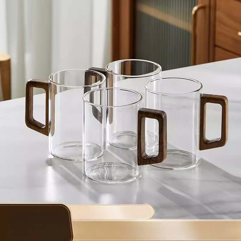 Aukštos kokybės riešutmedžio stiklo vandens puodelių rinkinys, skirtas buitiniam arbatos puodeliui, skirtam žaliosios arbatos gėrimo puodelių arbatos rinkiniui