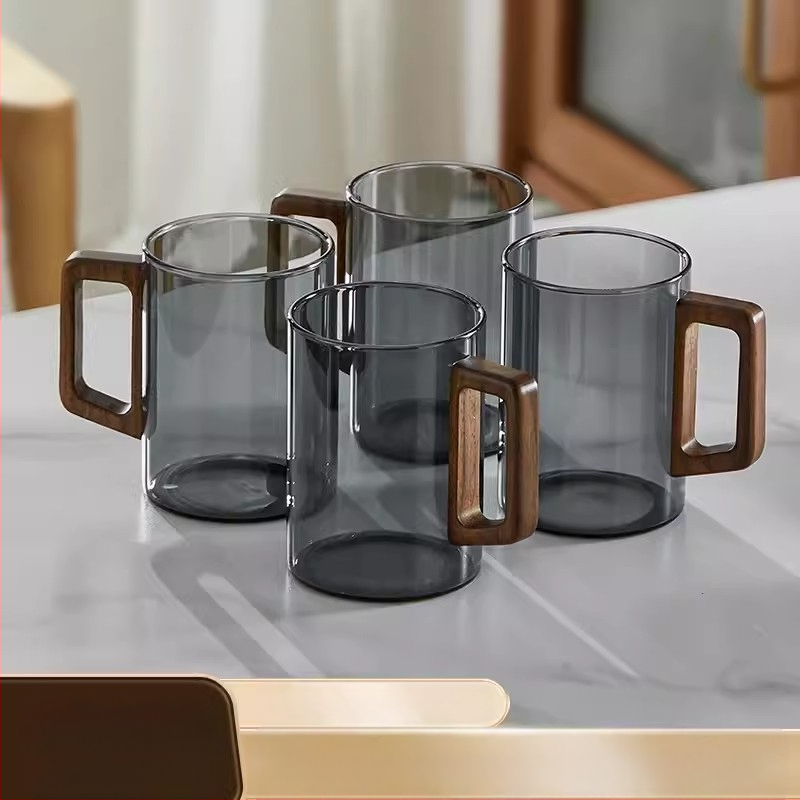 Aukštos kokybės riešutmedžio stiklo vandens puodelių rinkinys, skirtas buitiniam arbatos puodeliui, skirtam žaliosios arbatos gėrimo puodelių arbatos rinkiniui