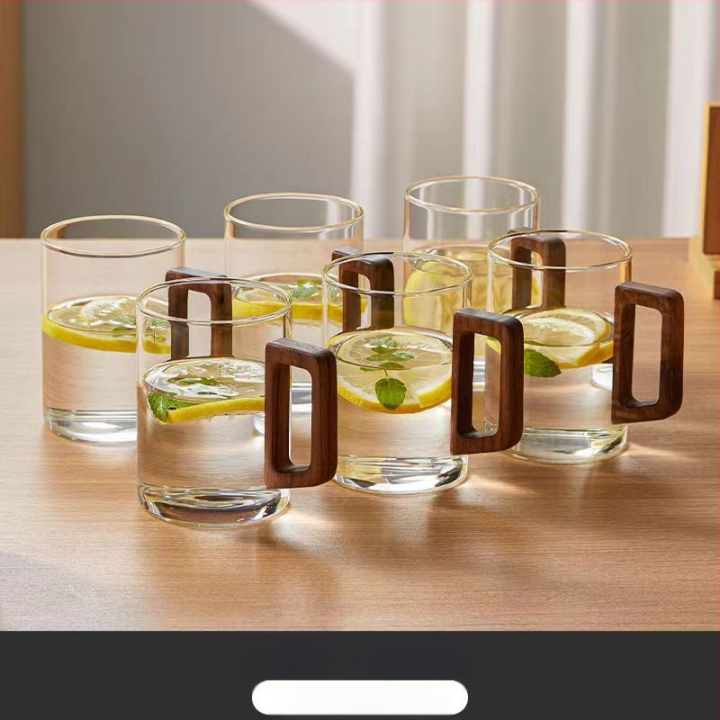 Aukštos kokybės riešutmedžio stiklo vandens puodelių rinkinys, skirtas buitiniam arbatos puodeliui, skirtam žaliosios arbatos gėrimo puodelių arbatos rinkiniui