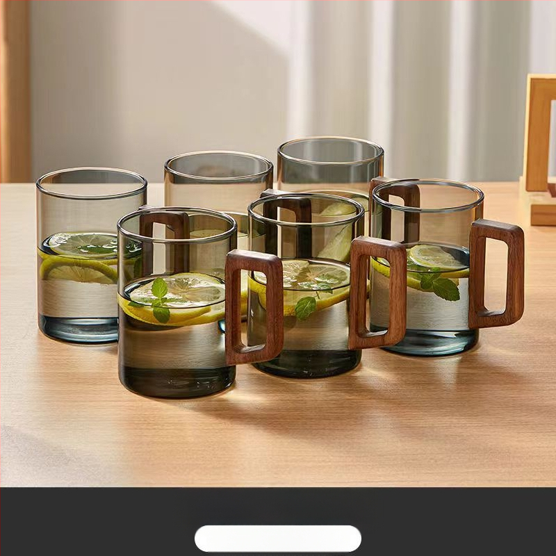 Aukštos kokybės riešutmedžio stiklo vandens puodelių rinkinys, skirtas buitiniam arbatos puodeliui, skirtam žaliosios arbatos gėrimo puodelių arbatos rinkiniui