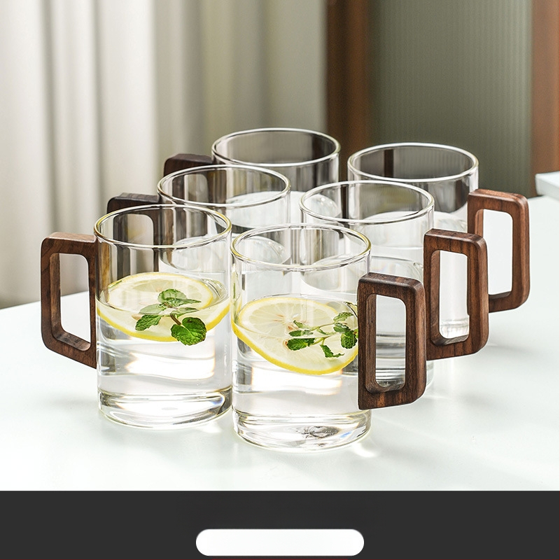 Aukštos kokybės riešutmedžio stiklo vandens puodelių rinkinys, skirtas buitiniam arbatos puodeliui, skirtam žaliosios arbatos gėrimo puodelių arbatos rinkiniui