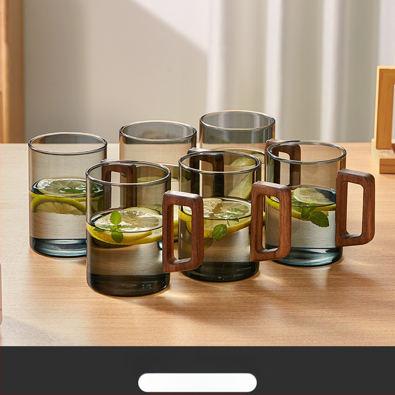 Aukštos kokybės riešutmedžio stiklo vandens puodelių rinkinys, skirtas buitiniam arbatos puodeliui, skirtam žaliosios arbatos gėrimo puodelių arbatos rinkiniui