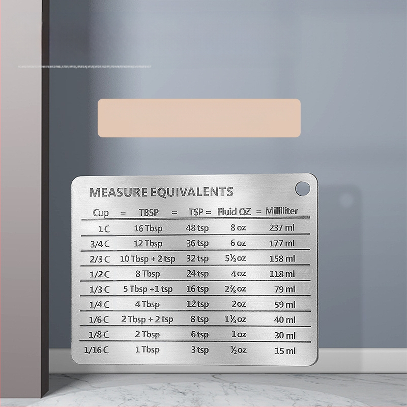 304 roostevabast terasest külmkapi kleebis magnetilise skaalaga, mõõtekork, mõõtelusikas, lisatarvikud, tavaline ühikute teisendamise võrdlustabel