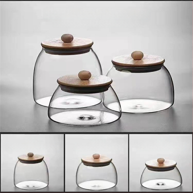 Tehase tarne Kõrgboorsilikaatklaasist suletud purk kuumakindlast klaasist bambusest kaanega teepurk kolmnurkne purk säilituspurk säilituspudel