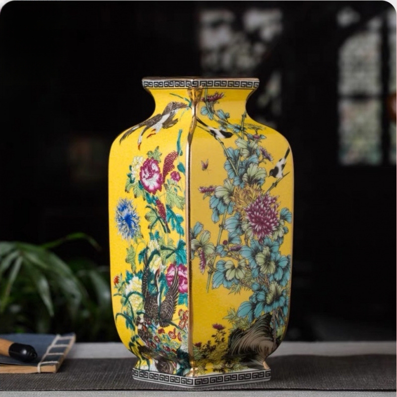 Jingdezhen kerámia váza, nappali virágdíszek, antik kínai, csúcskategóriás pasztell TV szekrény, antik állvány
