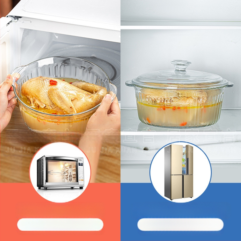 Kõrge borosilikaadist kõrge temperatuurikindel klaasist kauss kaanega, kiirnuudlikauss mikrolaineahjus kasutamiseks, kahe kõrvaga kauss, aurutatud munakauss ümmargune